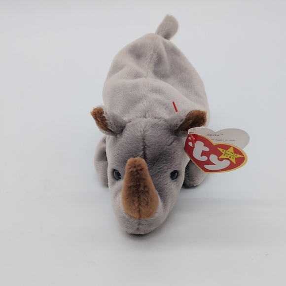 1996 Ty Beanie Baby Spike Gray Plush Rhino Toy W Tag - Picture 3 of 7